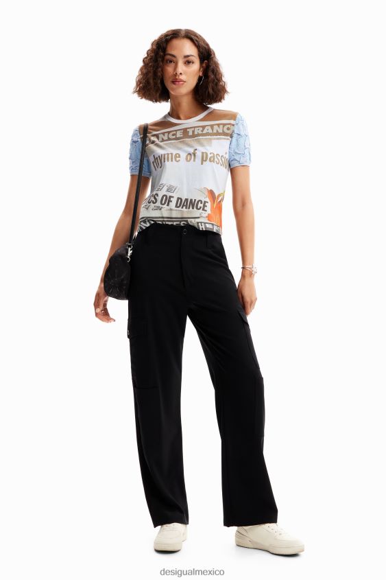 Desigual mujer camiseta con textura de periódico VZ26R0123 ropa