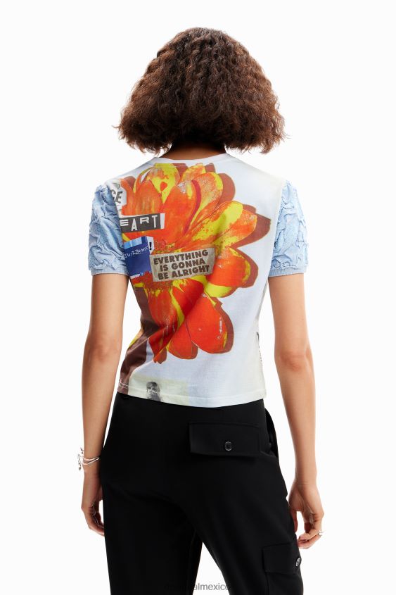 Desigual mujer camiseta con textura de periódico VZ26R0123 ropa