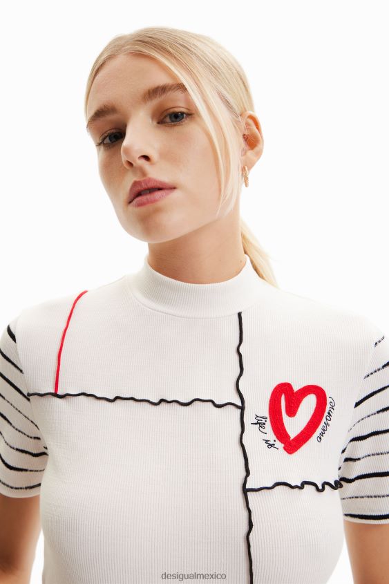 Desigual mujer camiseta corta de canalé con patchwork VZ26R0969 ropa