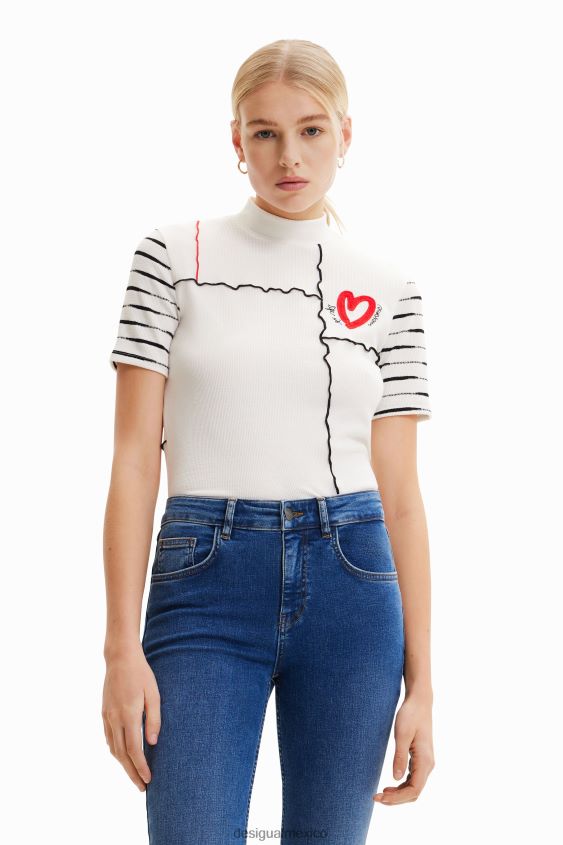 Desigual mujer camiseta corta de canalé con patchwork VZ26R0969 ropa