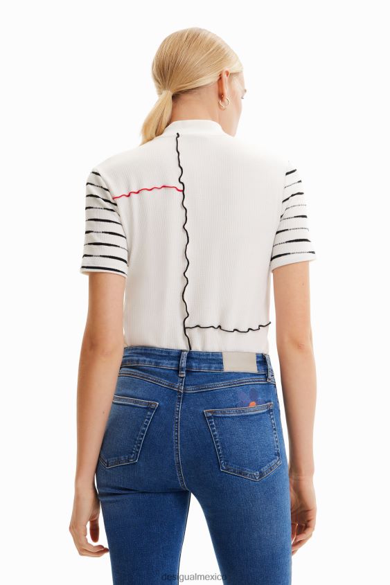 Desigual mujer camiseta corta de canalé con patchwork VZ26R0969 ropa