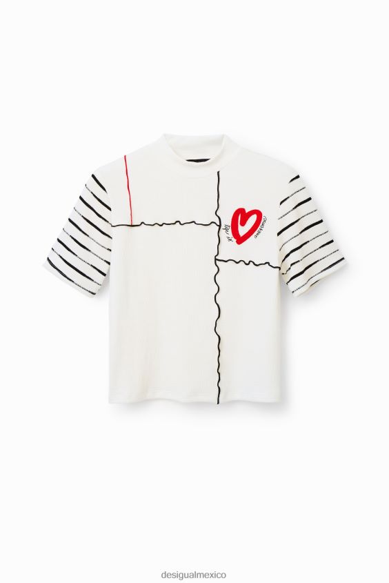 Desigual mujer camiseta corta de canalé con patchwork VZ26R0969 ropa