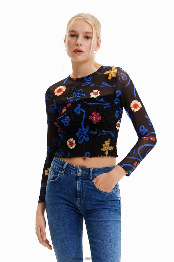Desigual mujer camiseta corta y ajustada con estampado floral VZ26R0594 ropa