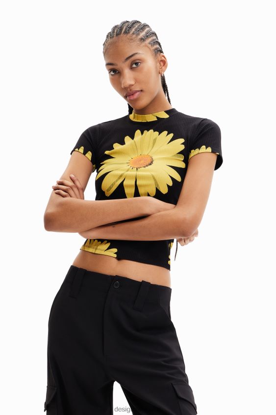 Desigual mujer camiseta de canalé con margaritas VZ26R089 ropa