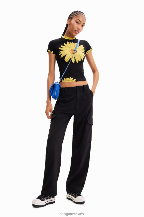 Desigual mujer camiseta de canalé con margaritas VZ26R089 ropa