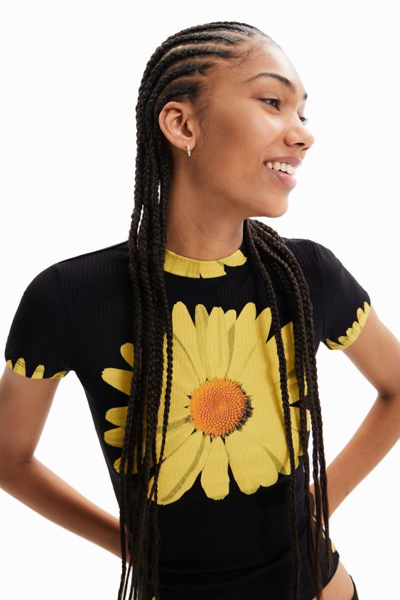 Desigual mujer camiseta de canalé con margaritas VZ26R089 ropa