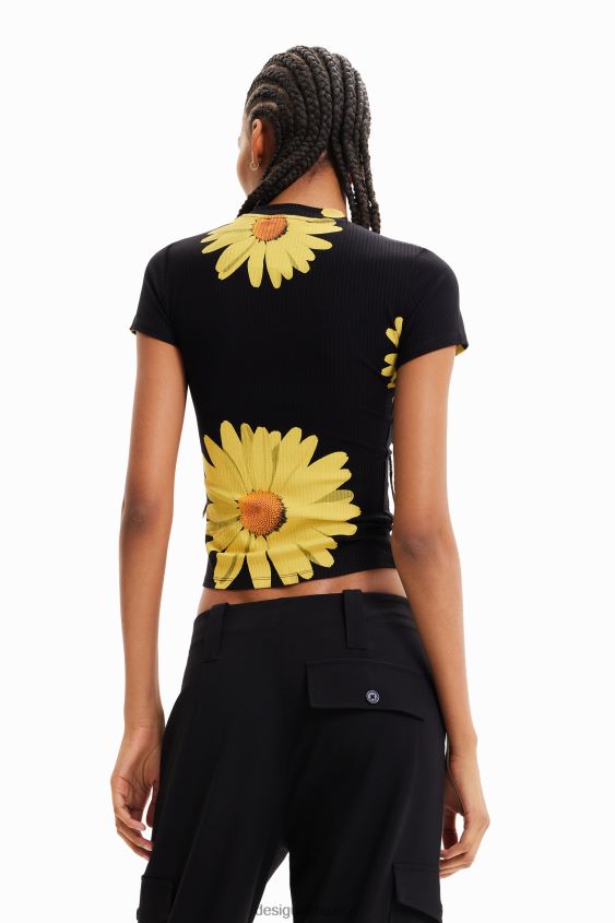 Desigual mujer camiseta de canalé con margaritas VZ26R089 ropa