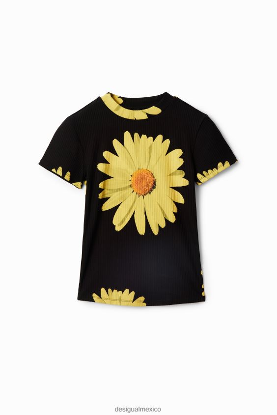 Desigual mujer camiseta de canalé con margaritas VZ26R089 ropa