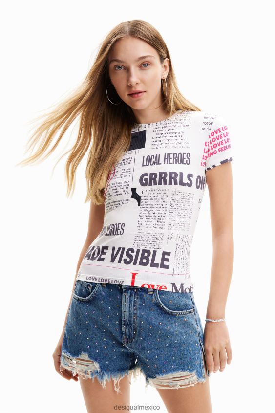 Desigual mujer camiseta de canalé tipo periódico VZ26R0281 ropa
