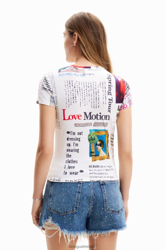 Desigual mujer camiseta de canalé tipo periódico VZ26R0281 ropa