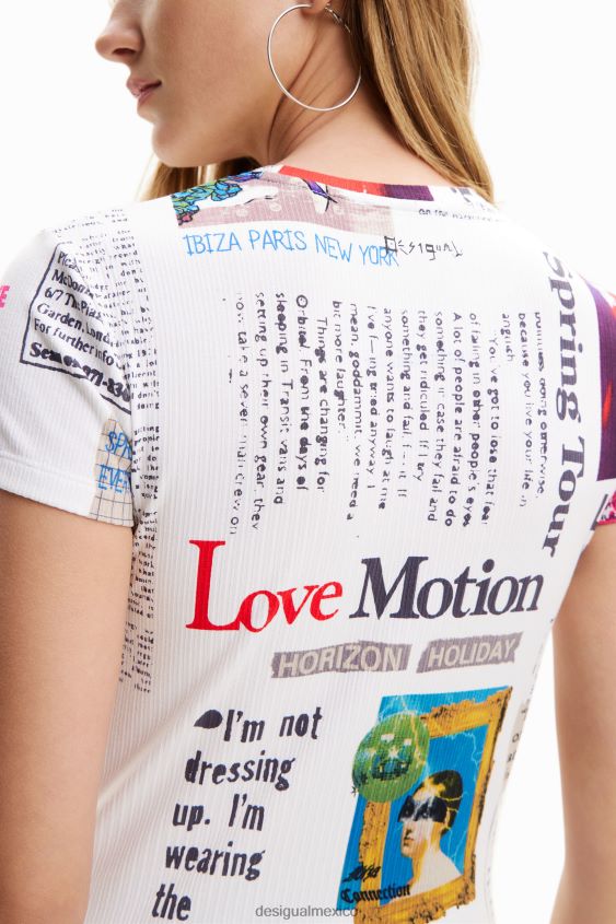 Desigual mujer camiseta de canalé tipo periódico VZ26R0281 ropa