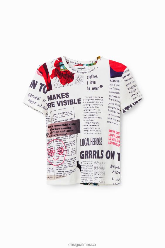 Desigual mujer camiseta de canalé tipo periódico VZ26R0281 ropa