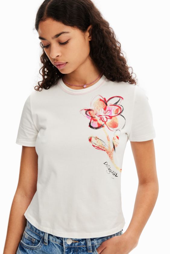Desigual mujer camiseta de manga corta con flores VZ26R01168 ropa