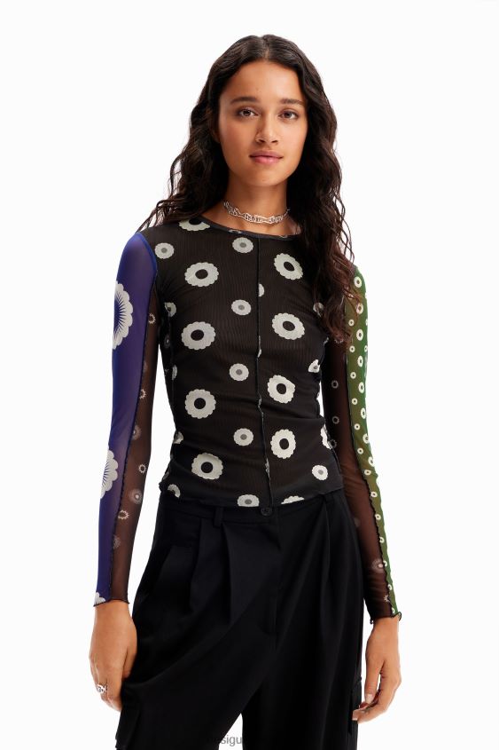 Desigual mujer camiseta de mezclilla con patchwork de tul VZ26R0279 ropa