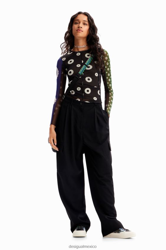 Desigual mujer camiseta de mezclilla con patchwork de tul VZ26R0279 ropa