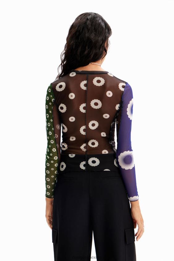 Desigual mujer camiseta de mezclilla con patchwork de tul VZ26R0279 ropa