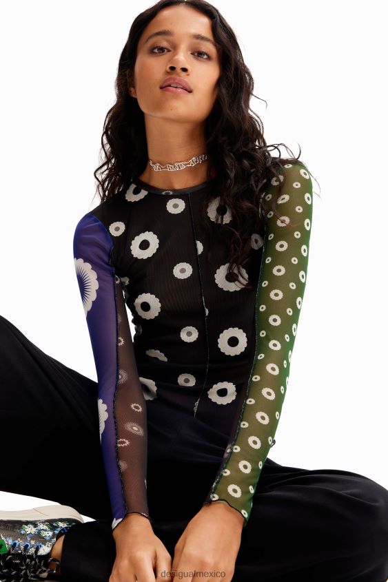 Desigual mujer camiseta de mezclilla con patchwork de tul VZ26R0279 ropa