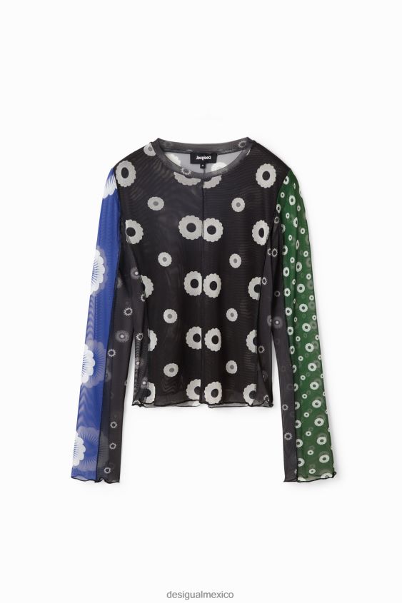 Desigual mujer camiseta de mezclilla con patchwork de tul VZ26R0279 ropa