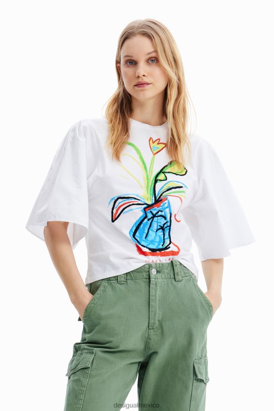 Desigual mujer camiseta de popelina con mangas voluminosas VZ26R0343 ropa
