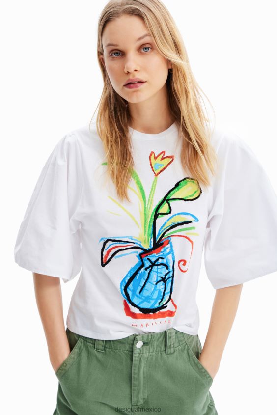 Desigual mujer camiseta de popelina con mangas voluminosas VZ26R0343 ropa