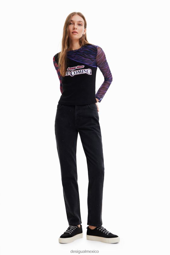 Desigual mujer camiseta de tul patchwork con mensaje VZ26R01075 ropa