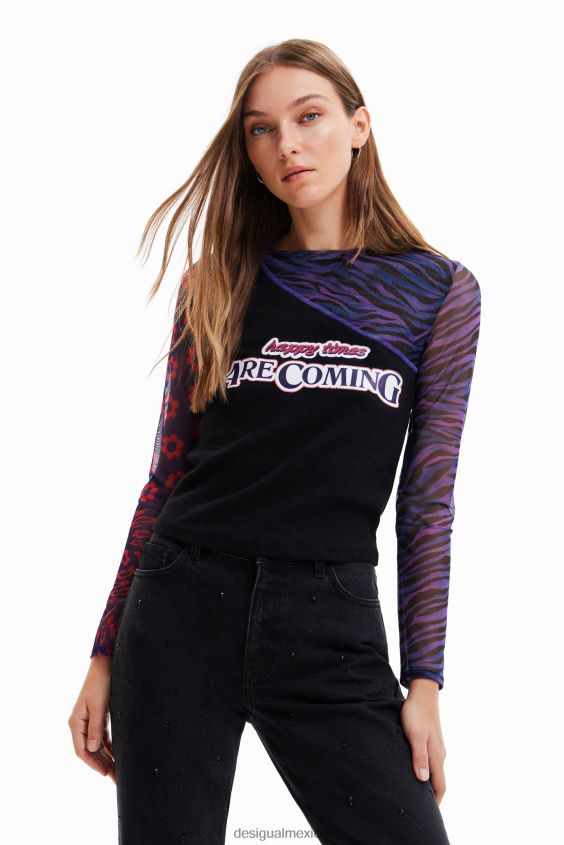 Desigual mujer camiseta de tul patchwork con mensaje VZ26R01075 ropa