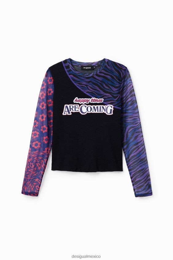 Desigual mujer camiseta de tul patchwork con mensaje VZ26R01075 ropa