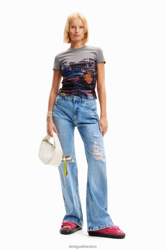 Desigual mujer camiseta de tul tipo periódico VZ26R0915 ropa