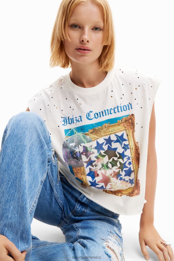 Desigual mujer camiseta estilo disco con tachuelas VZ26R0504 ropa