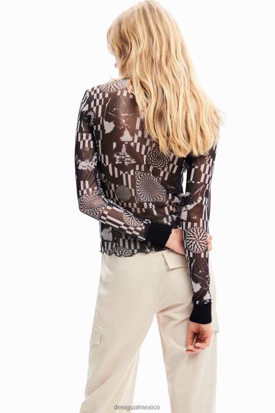 Desigual mujer camiseta psicodélica de tul delgada VZ26R071 ropa