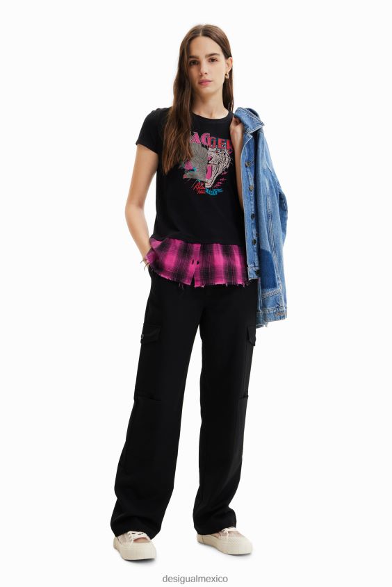 Desigual mujer camiseta rockera de doble capa VZ26R0868 ropa