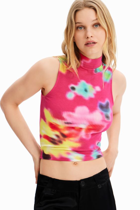 Desigual mujer camiseta sin mangas de canalé floral VZ26R0434 ropa