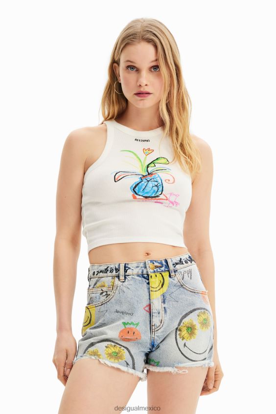 Desigual mujer camiseta slim de canalé con ilustración VZ26R0580 ropa