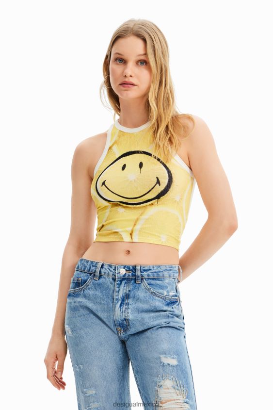 Desigual mujer camiseta slim de canalé con smiley VZ26R0748 ropa