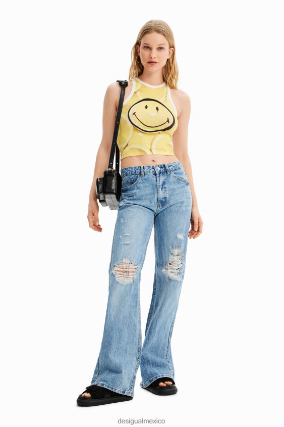 Desigual mujer camiseta slim de canalé con smiley VZ26R0748 ropa