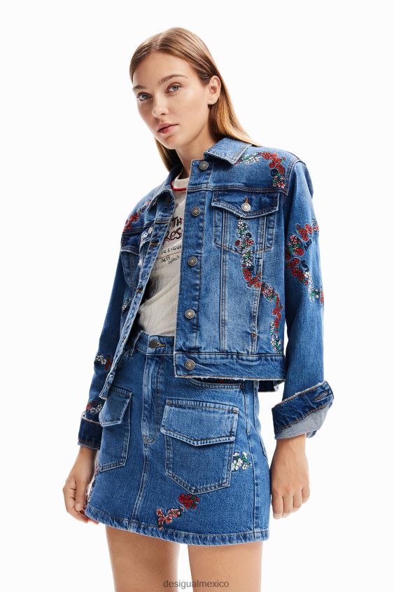Desigual mujer chaqueta estilo camionero de mezclilla bordada VZ26R0211 ropa
