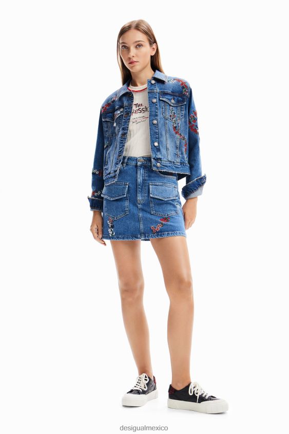 Desigual mujer chaqueta estilo camionero de mezclilla bordada VZ26R0211 ropa