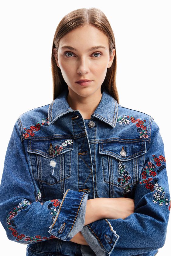 Desigual mujer chaqueta estilo camionero de mezclilla bordada VZ26R0211 ropa