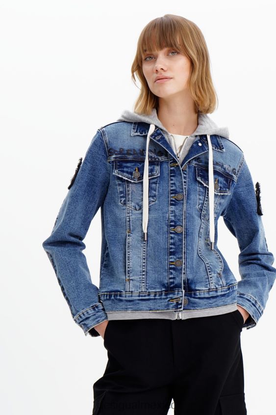Desigual mujer chaqueta estilo camionero de mezclilla con capucha VZ26R0306 ropa