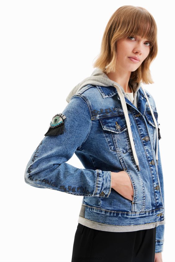 Desigual mujer chaqueta estilo camionero de mezclilla con capucha VZ26R0306 ropa