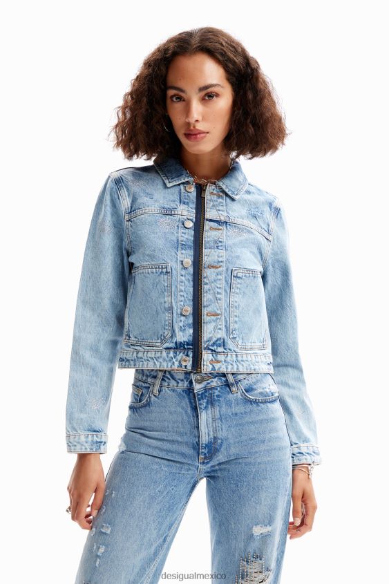 Desigual mujer chaqueta estilo camionero de mezclilla con ojos VZ26R0427 ropa