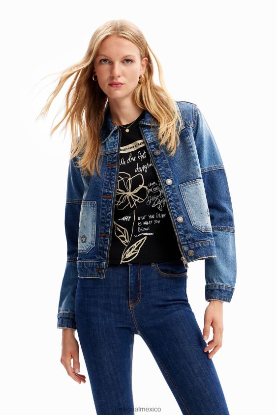 Desigual mujer chaqueta estilo camionero de mezclilla con patchwork VZ26R0240 ropa
