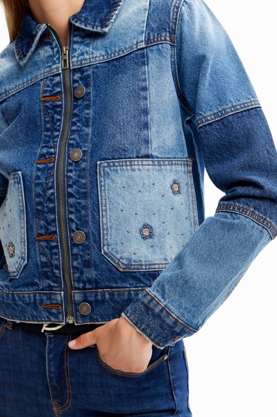 Desigual mujer chaqueta estilo camionero de mezclilla con patchwork VZ26R0240 ropa