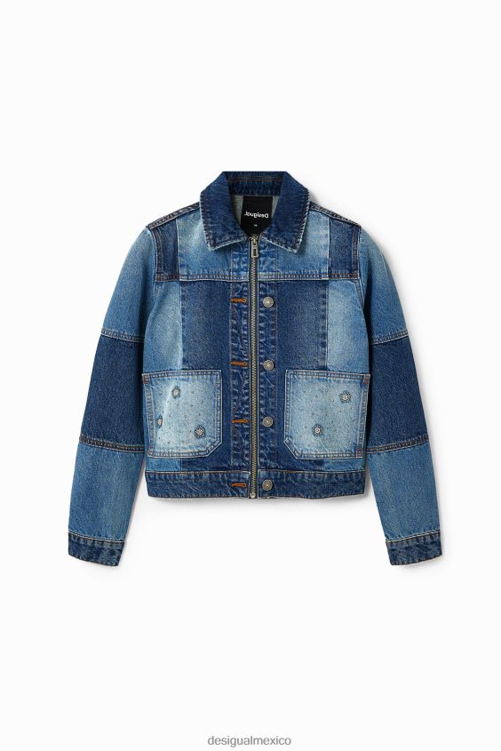Desigual mujer chaqueta estilo camionero de mezclilla con patchwork VZ26R0240 ropa