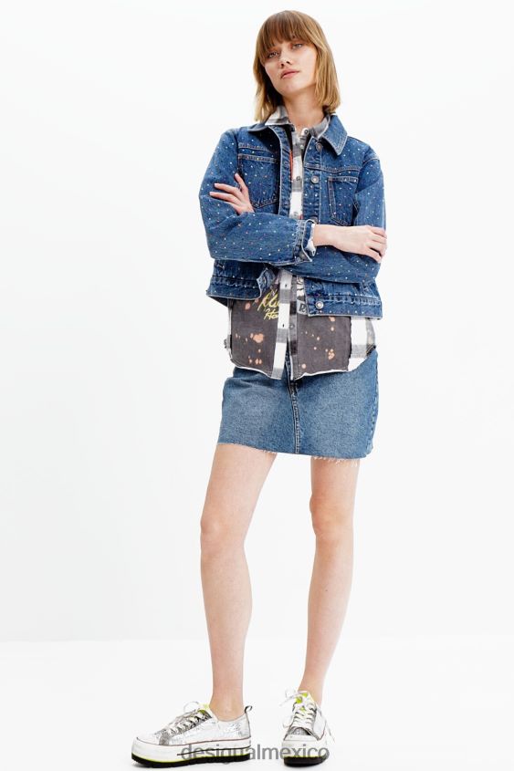 Desigual mujer chaqueta estilo camionero de mezclilla con tachuelas VZ26R0339 ropa