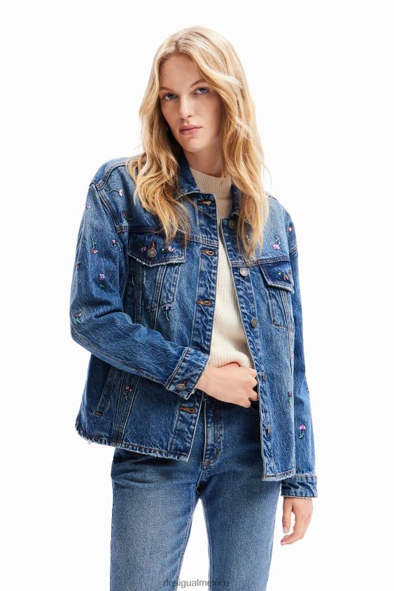 Desigual mujer chaqueta estilo camionero de mezclilla floral VZ26R0239 ropa