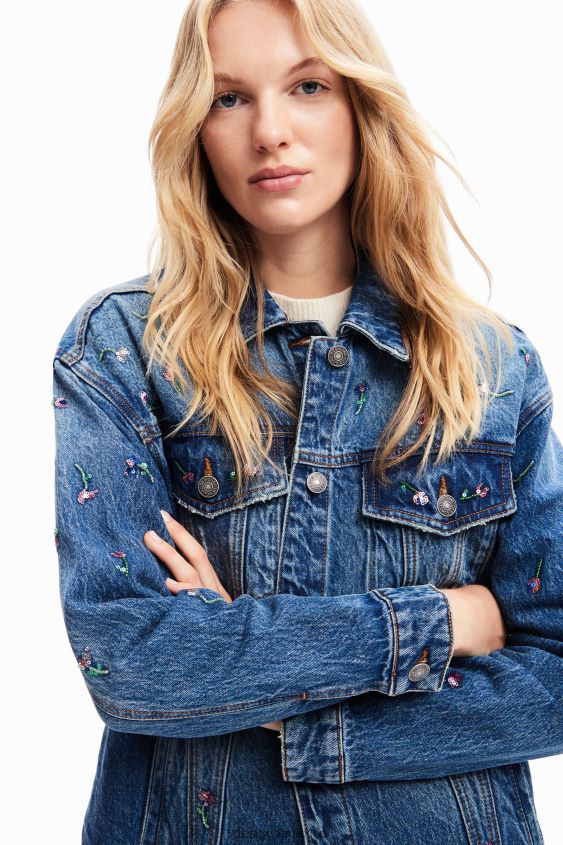 Desigual mujer chaqueta estilo camionero de mezclilla floral VZ26R0239 ropa