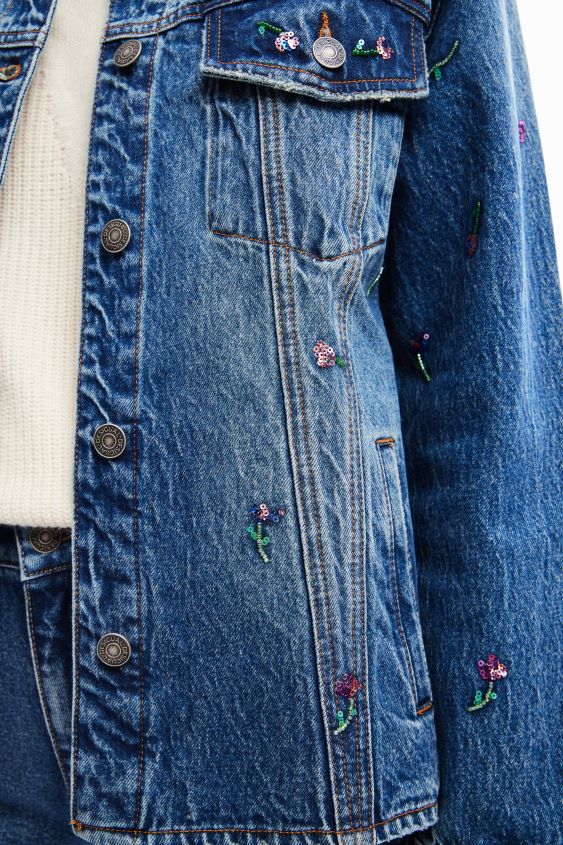 Desigual mujer chaqueta estilo camionero de mezclilla floral VZ26R0239 ropa