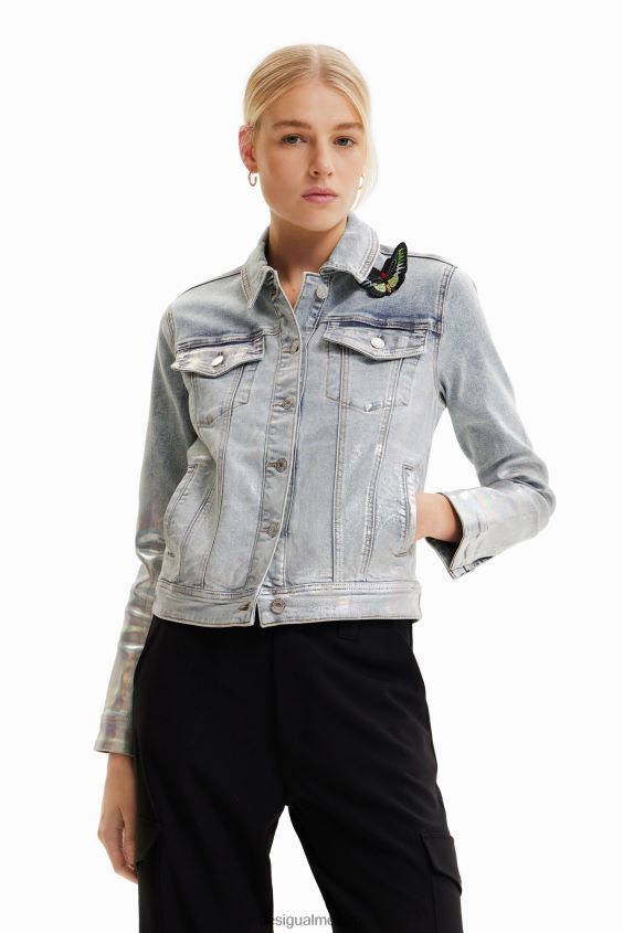 Desigual mujer chaqueta estilo camionero de mezclilla metalizada VZ26R0865 ropa