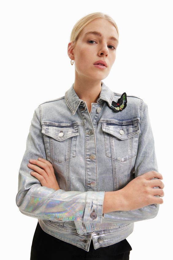 Desigual mujer chaqueta estilo camionero de mezclilla metalizada VZ26R0865 ropa